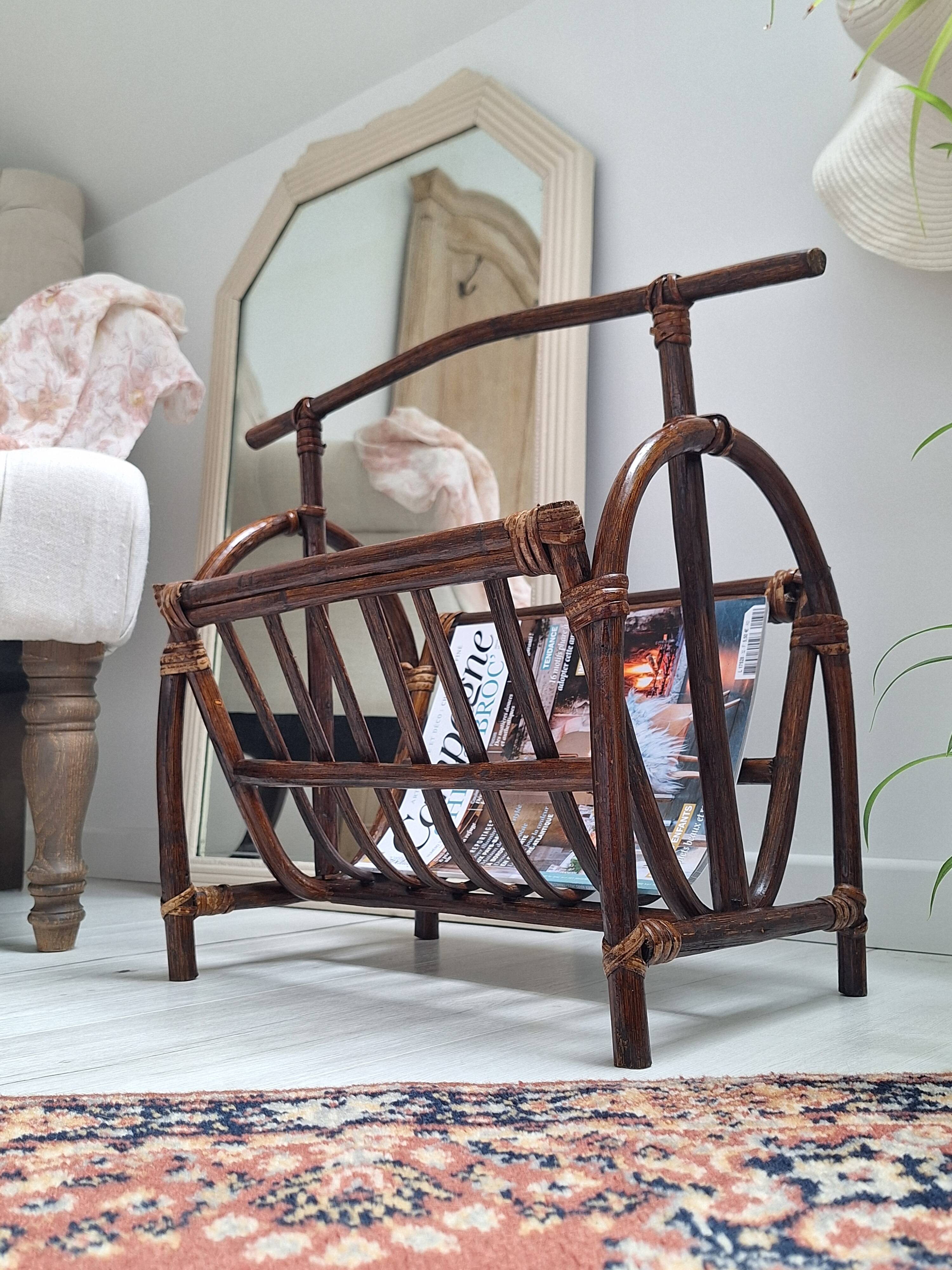 1970s rattan magazine rack