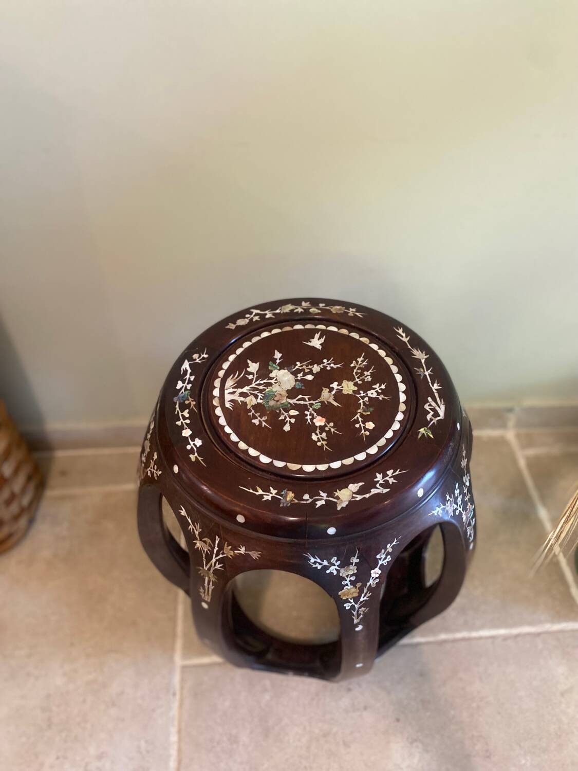 Mother-of-pearl inlay stool