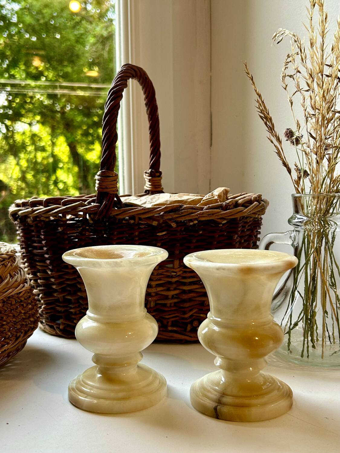 Pair of alabaster candlesticks