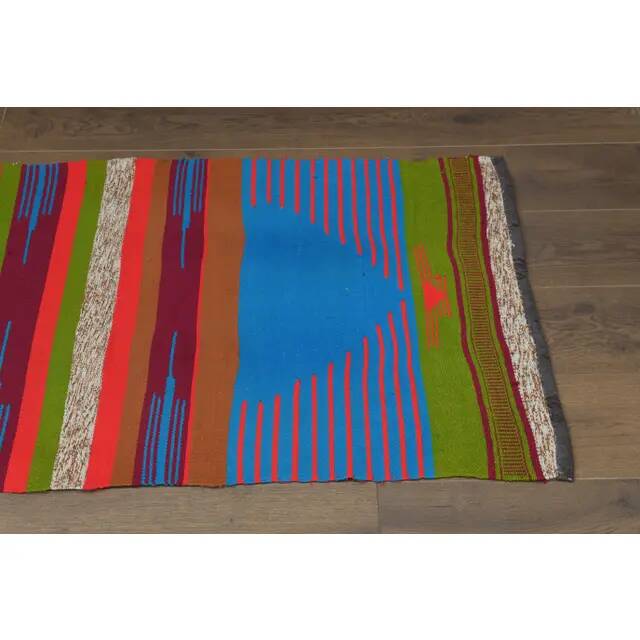 1970s Vintage Turkish Oushak Handmade Wool Cotton Blue Runner Rug  73x131