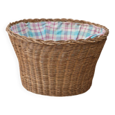 Corbeille vintage en rotin et tissu