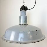 Large industrial midcentury grey enamel factory lamp, 1950s