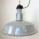 Large industrial midcentury grey enamel factory lamp, 1950s