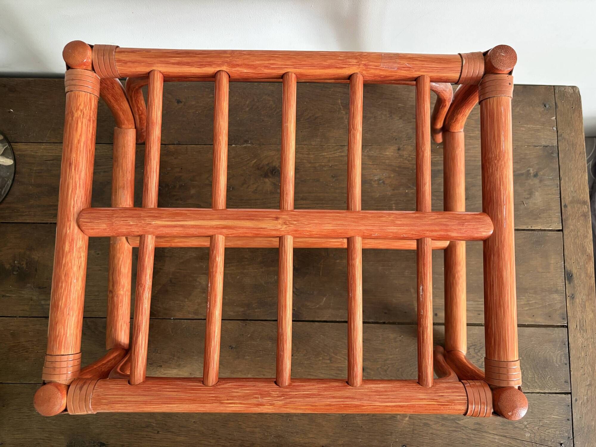 Vintage bamboo and curved rattan luggage rack