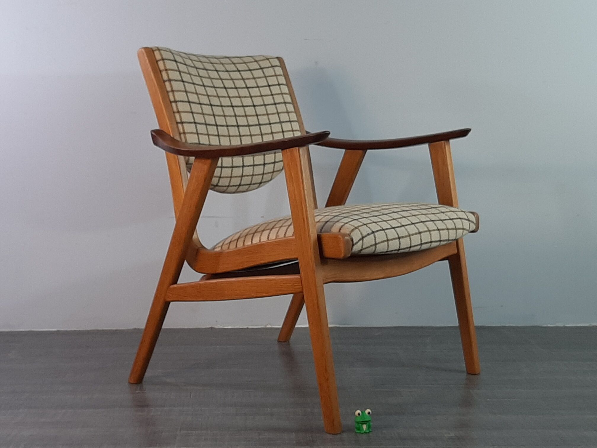 Danish Oak and Wool Chair, Mid-Century Scandinavian 1950s