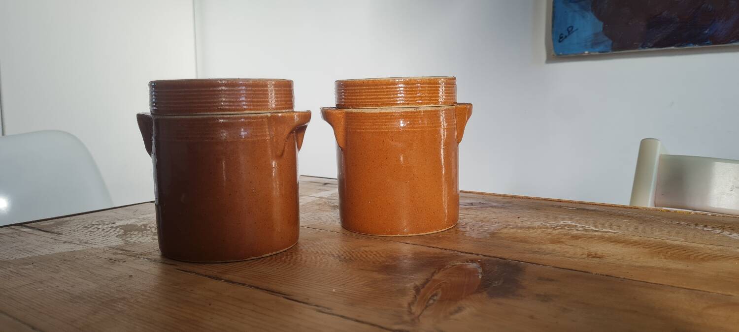 Pair of stoneware grease pots