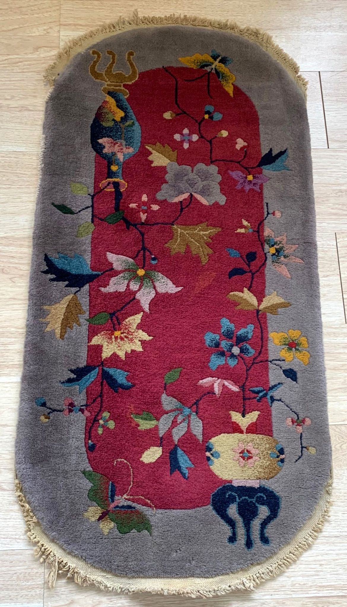 Antique Chinese carpet Art Deco handmade 64cm x 120cm 1920s, 1B876