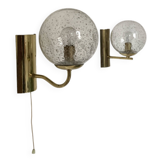 Pair of brass and glass wall lights