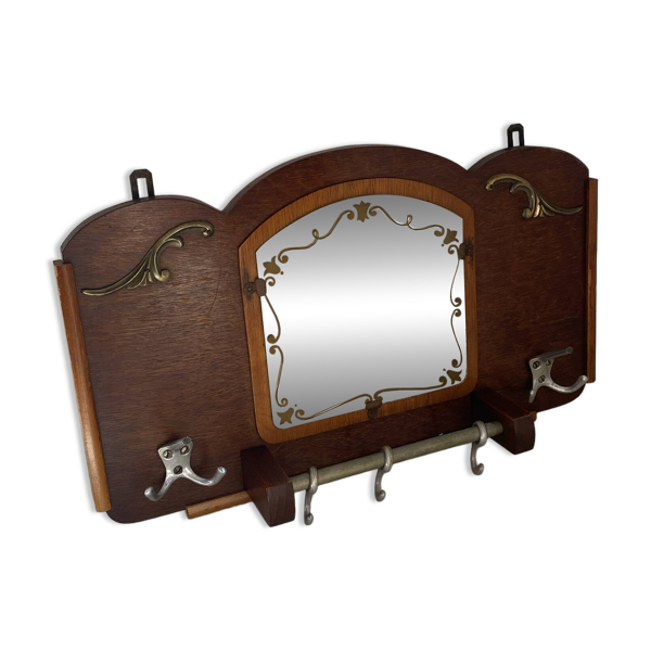 Porte-manteau mural en bois et miroir