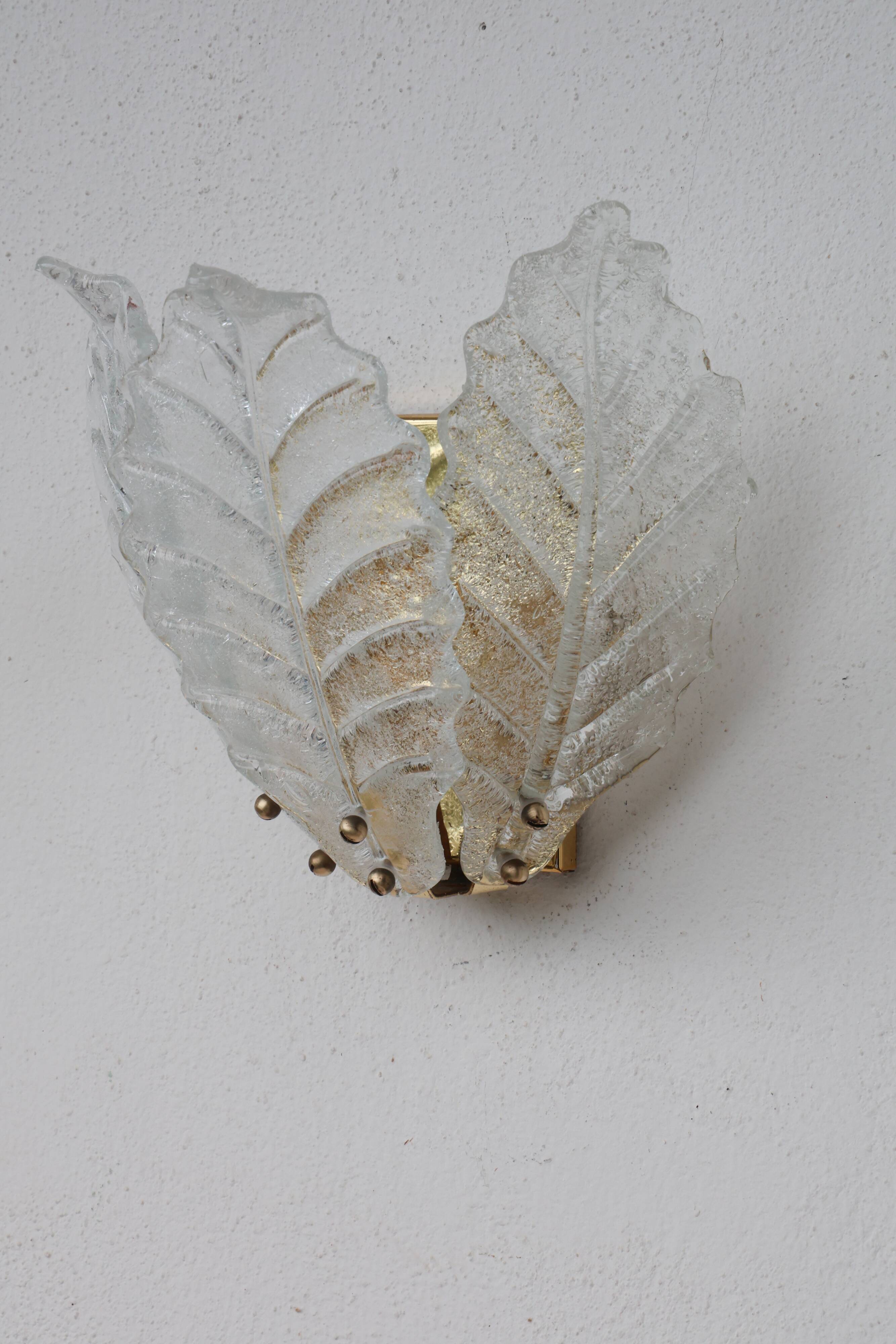 Set of 2 Taormina, Elegant Murano Wall Light Transparent Leaves, 1970