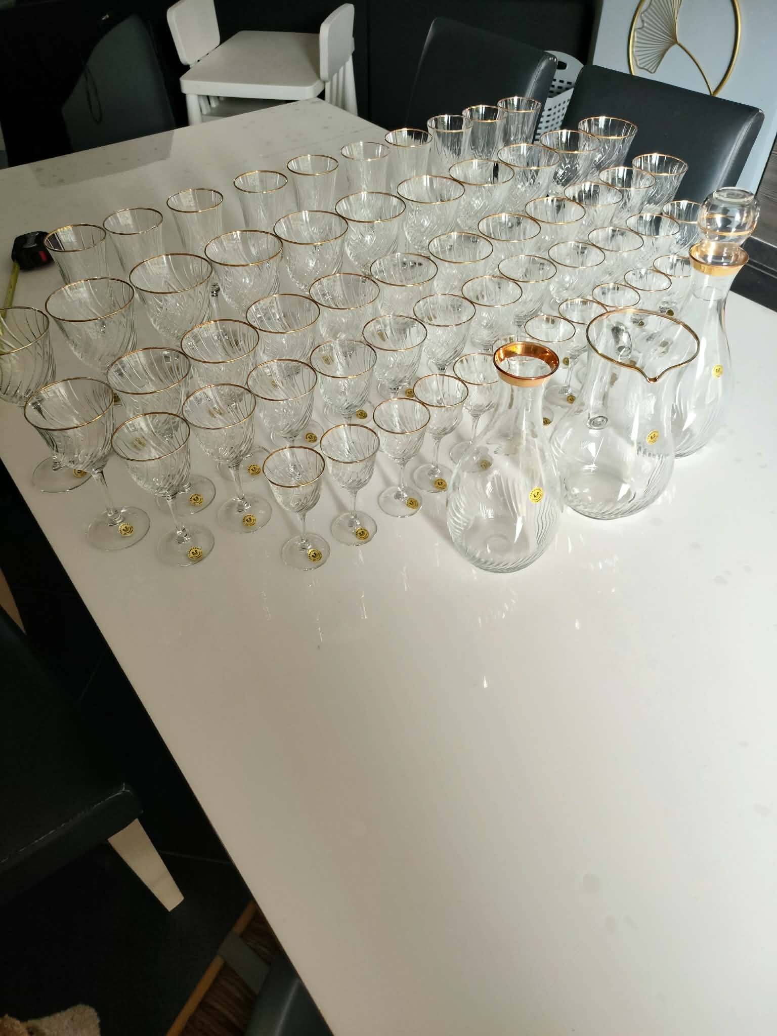 Crystal glassware set with decanter.