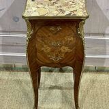 Louis XV style bedside table in rosewood and oak from the 70s with marble top