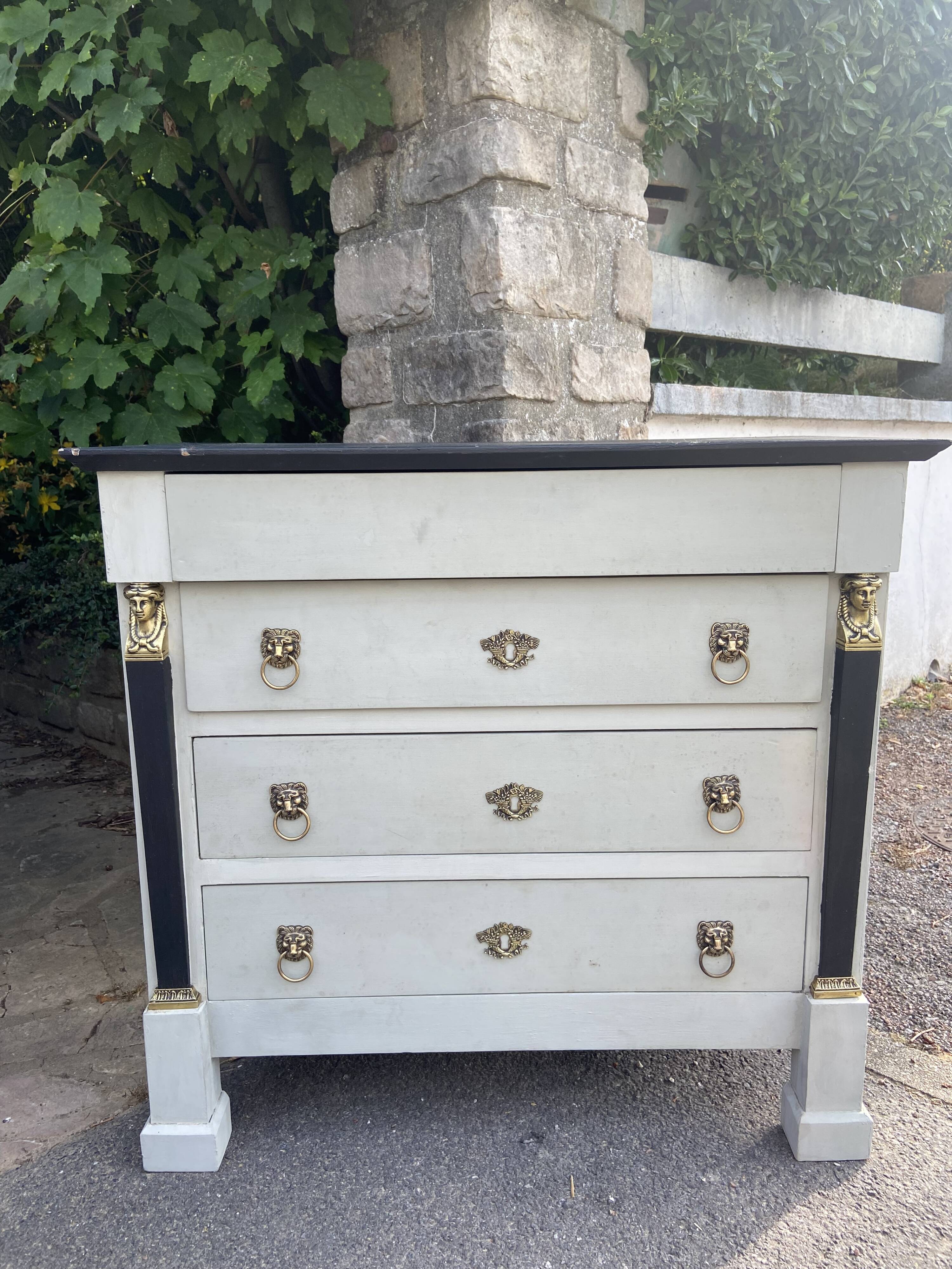 Antique Egyptian/Empire style chest of drawers with caryatids