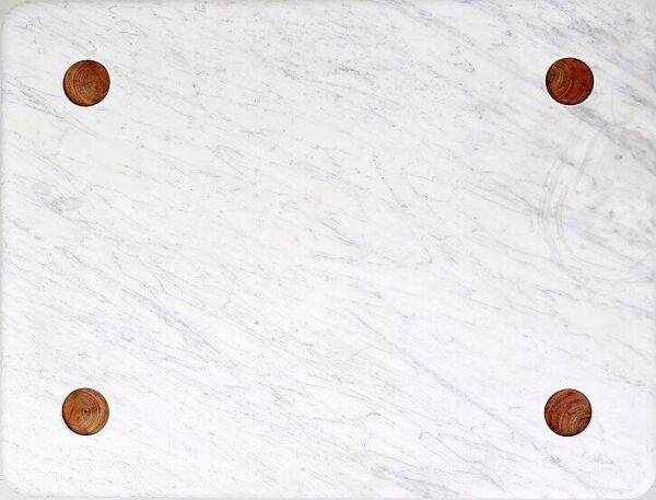 Unique rectangular  Coffee Table in Marble and Teak Wood - Belgian creation