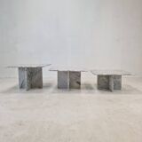 Set of 3 Italian Bianco Carrara Marble Coffee or Side Tables, 1980s