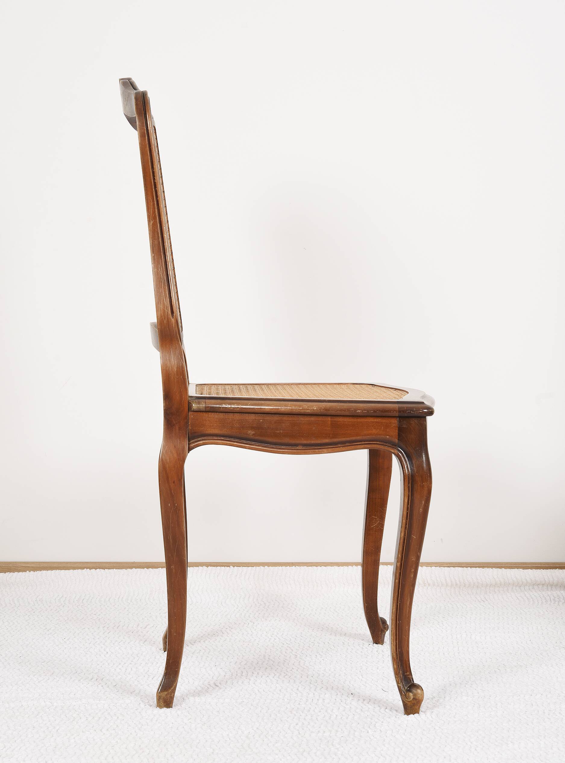 Series of 5 cane chairs, backs and seats, Louis XV style