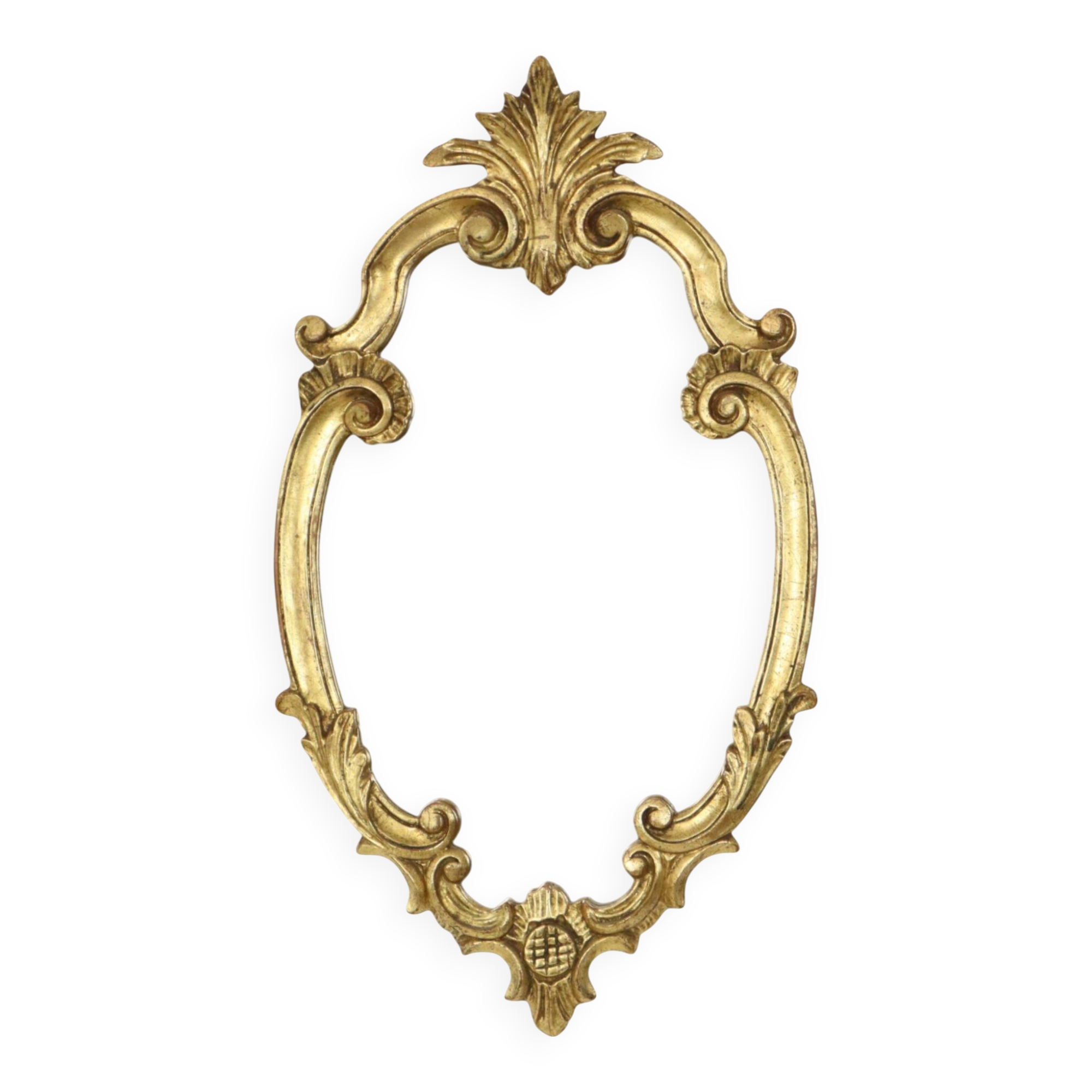 French Baroque-style gold-leaf gilded mirror with crest, 60 cm