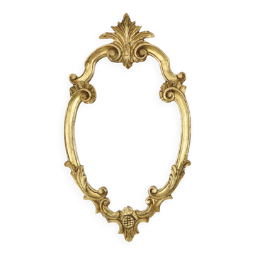 Miroir doré à la feuille d'or de style baroque français avec crête, 60 cm