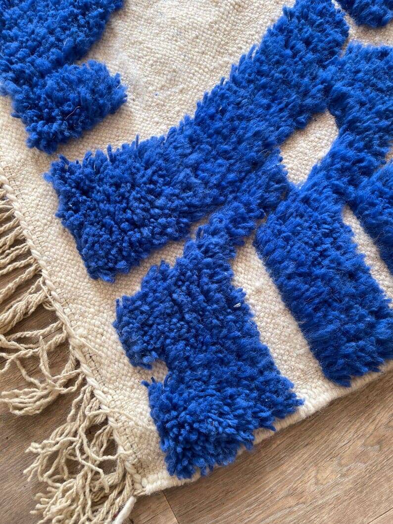 Traditional blue Beni Ourain artisan rug 140 x 260 cm