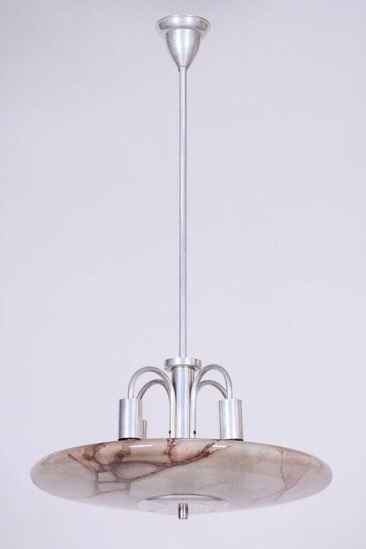 Art Deco Chandelier in Aluminium and Marbled Glass, Czech, 1940s