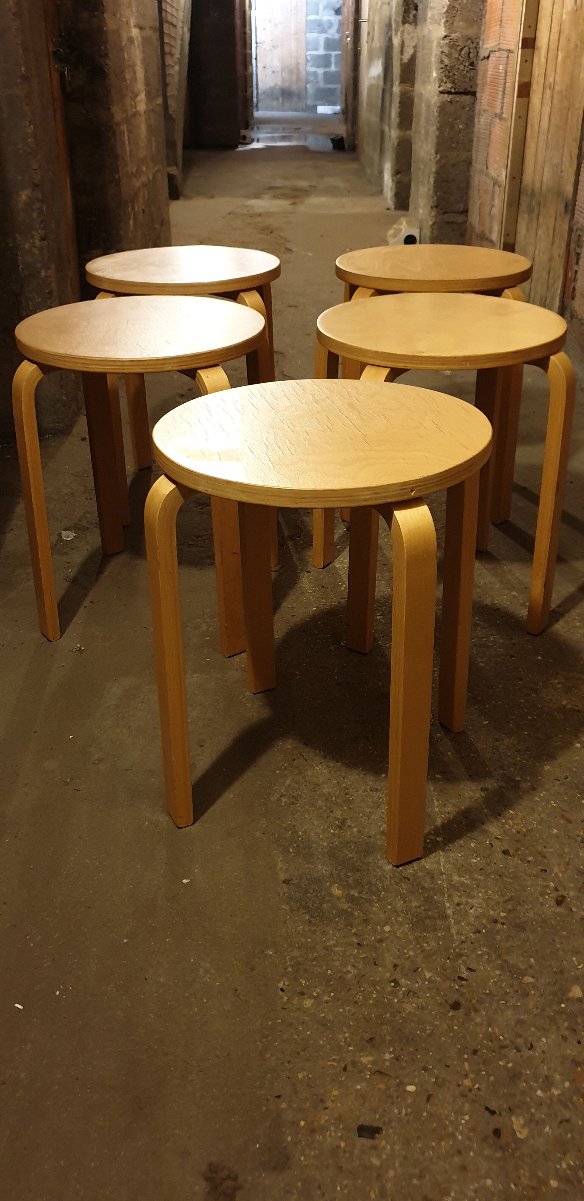 Set of 5 stools pilable beech wood and multiplies /80