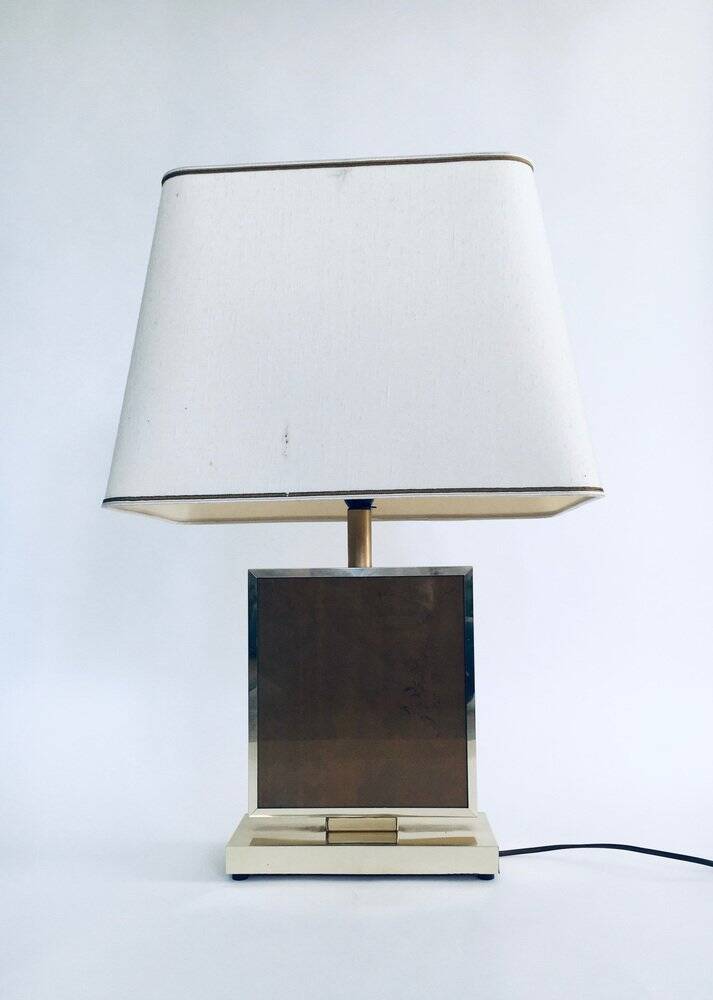 Hollywood Regency Style Gold Square Table Lamp, 1970s