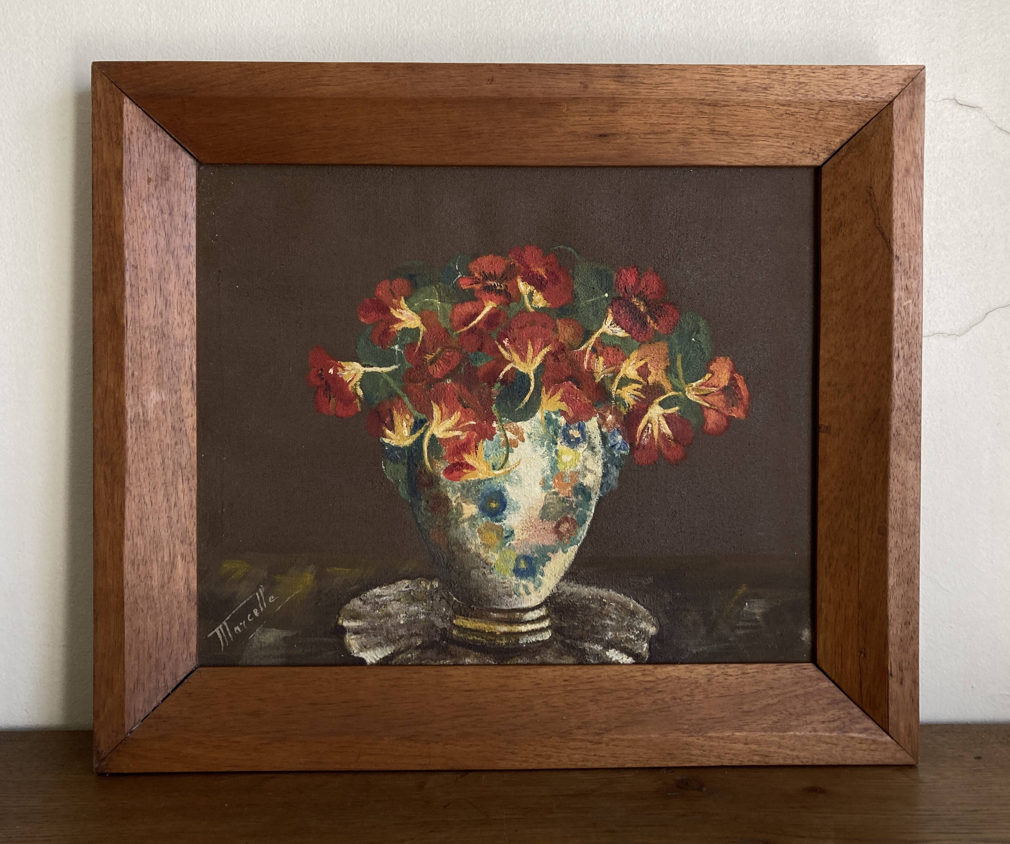 Nasturtiums, oil on canvas, modernist oak frame, 1930