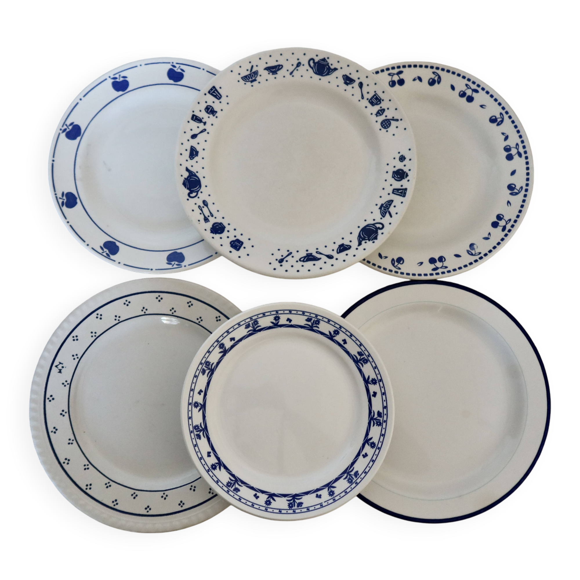 6 mismatched vintage flat plates - Laura set