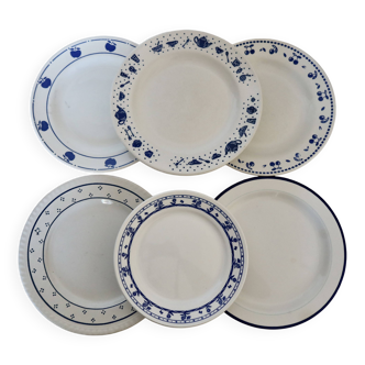 6 mismatched vintage flat plates - Laura set