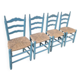 Set of 4 Provencal style straw chairs, old country house