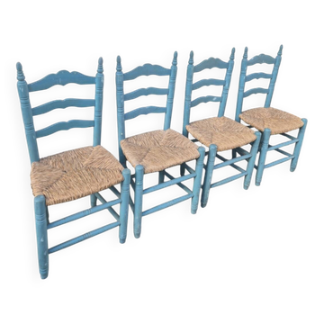 Set of 4 Provencal style straw chairs, old country house