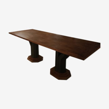 Elm and wrought iron table