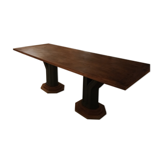 Elm and wrought iron table