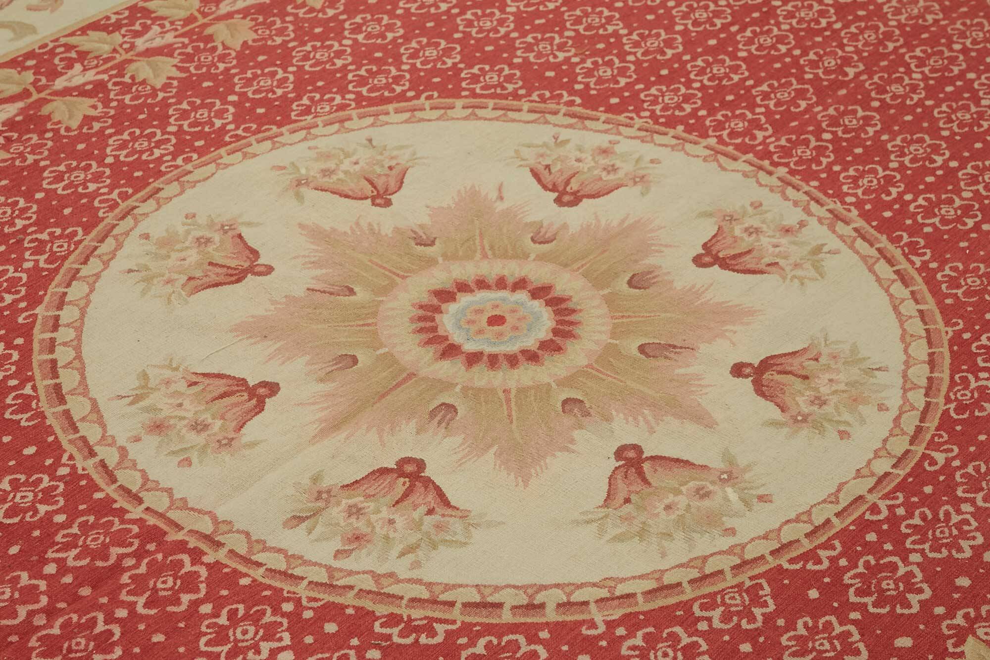 Handmade European Vintage Aubusson Kilim 270 cm x 373 cm