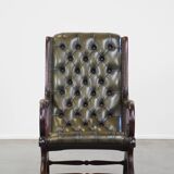 Green cow leather chesterfield armchair combined with wood