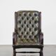 Green cow leather chesterfield armchair combined with wood
