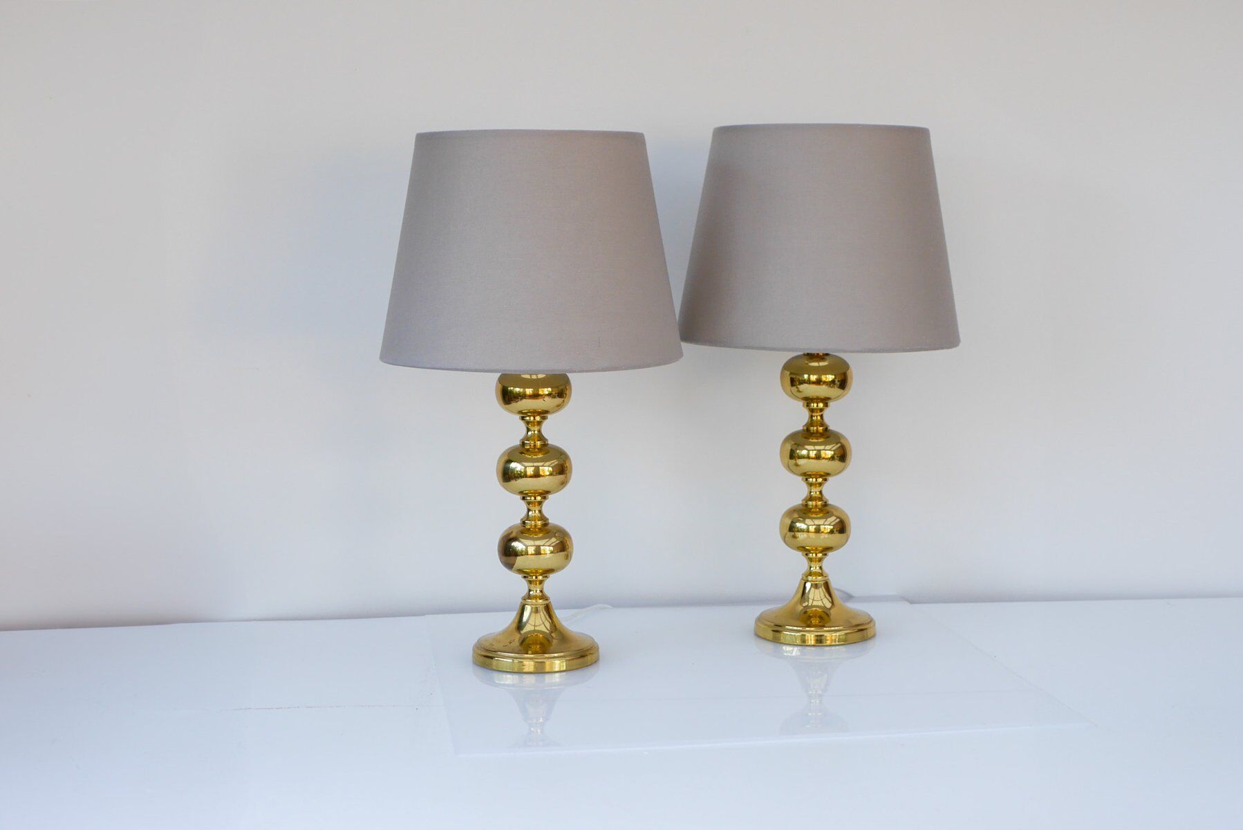 Scandinavian modern space age brass table lamps from Nafa, Sweden, 1970s, set of 2