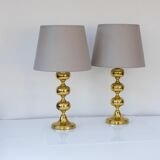 Scandinavian modern space age brass table lamps from Nafa, Sweden, 1970s, set of 2