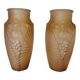 Pair of Art Deco vases in moulded pink glass, signed Souchon Neuvesel, 1940.