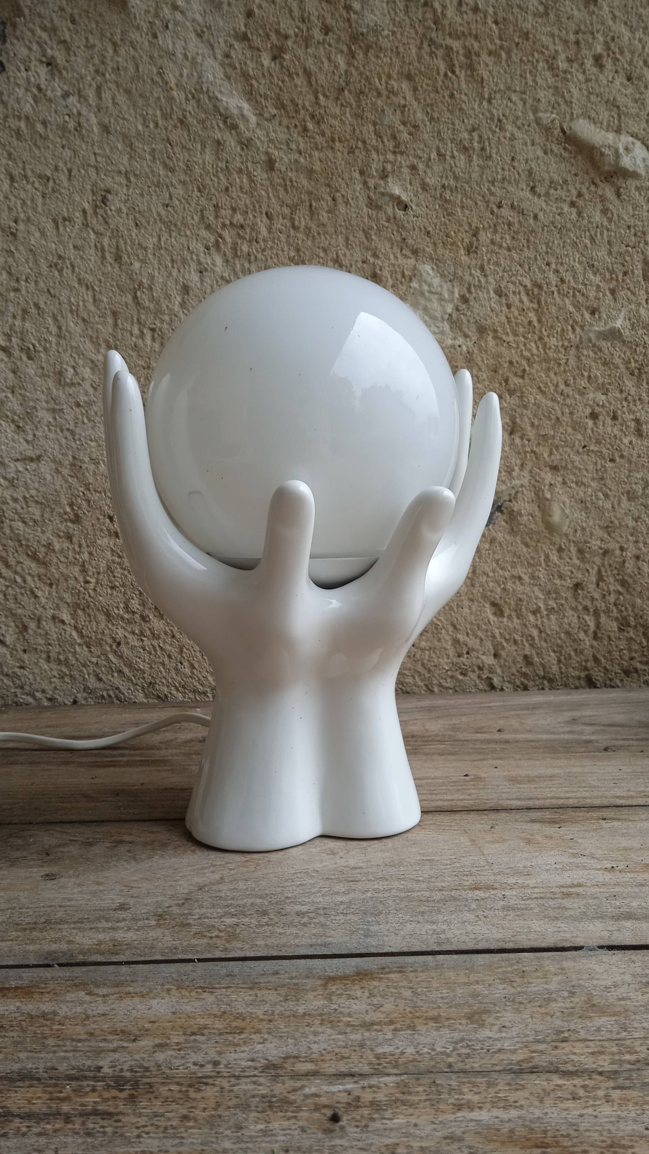 White ceramic and glass hand lamp