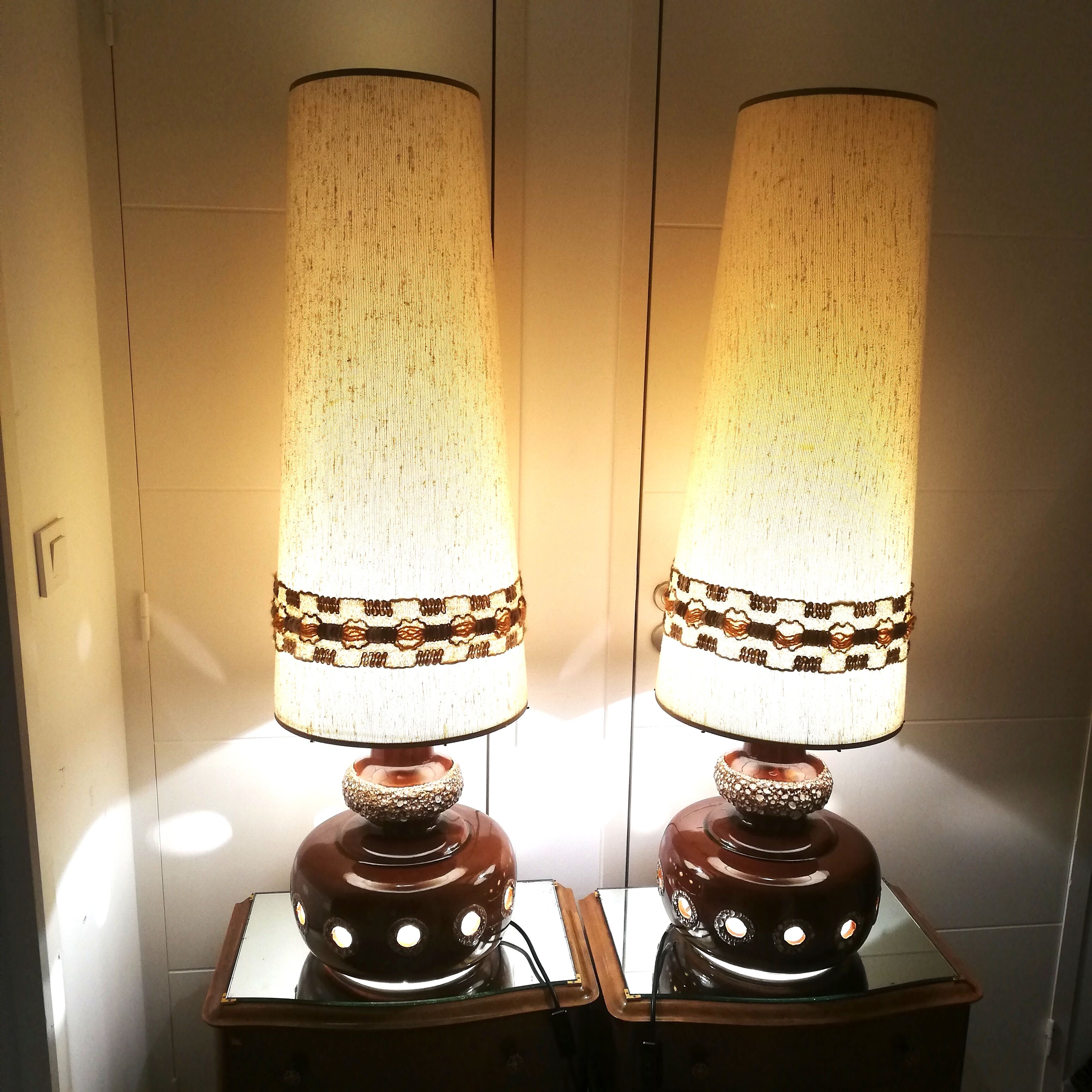 Pair of vintage ceramic lamps with double lighting