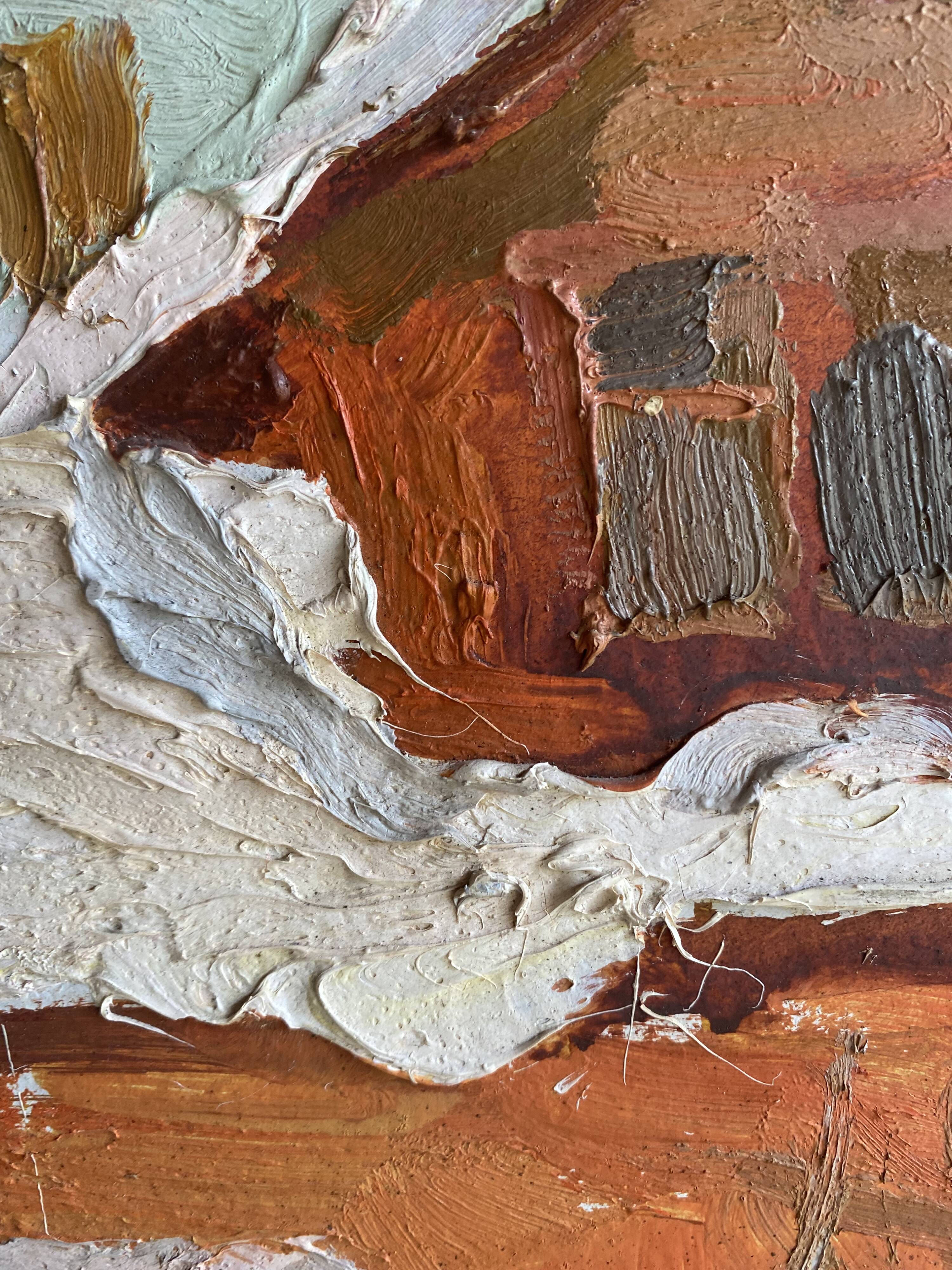 Russian school painting by Eugene Krilov "Lively village view"