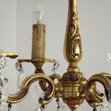 Vintage french brass 4 light chandelier assorted faceted crystal 4007