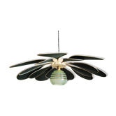 Suspension flower petals linen and rattan, vintage globe