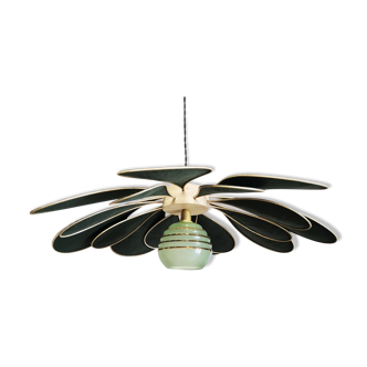 Suspension flower petals linen and rattan, vintage globe