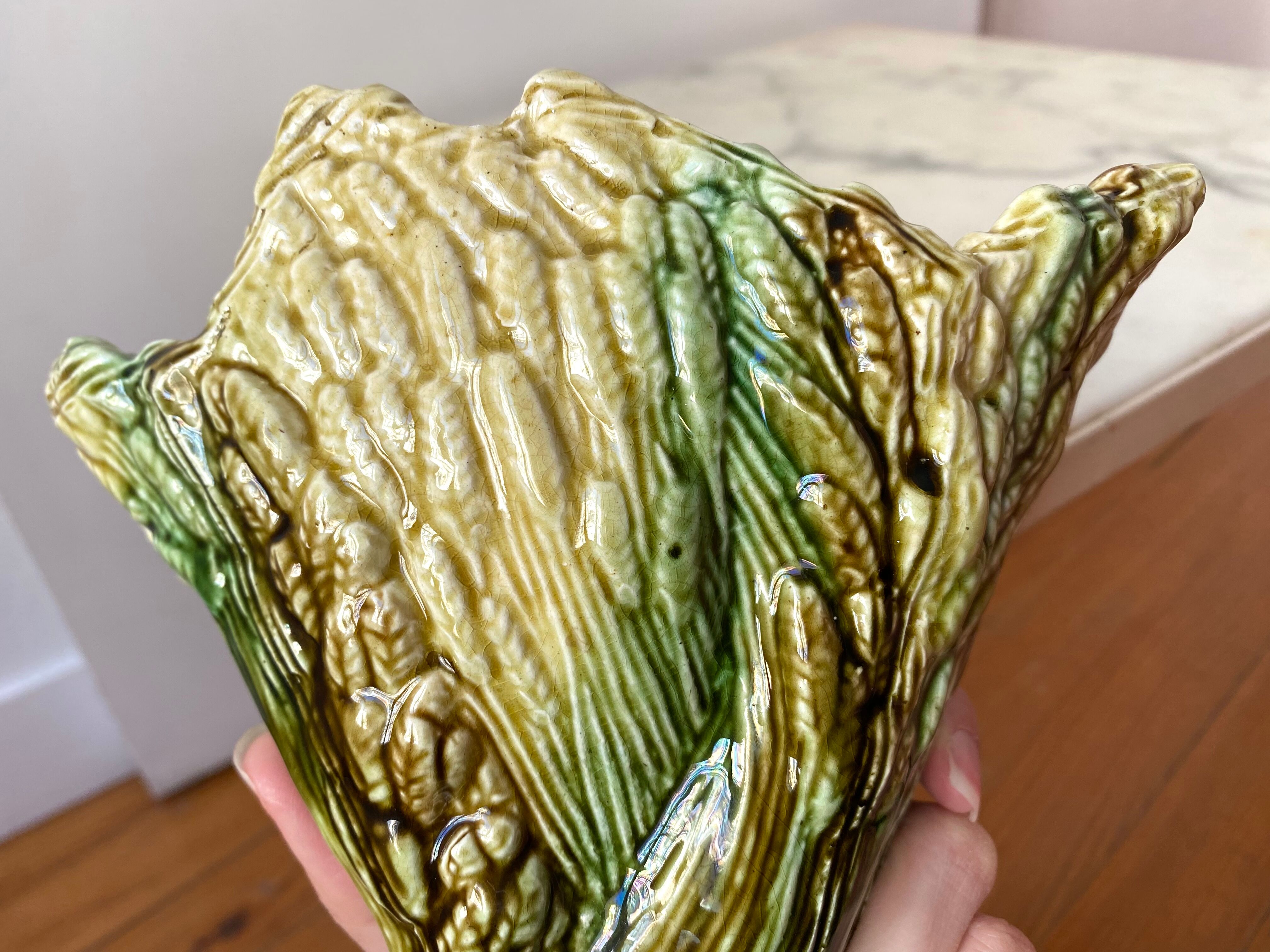 Slip vase majolica sheaves of wheat 30s vintage