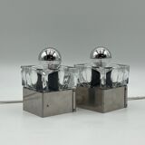 Cubic metal and glass bedside lamps, 70s