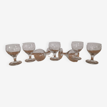 Set of 7 finely engraved vintage wine glasses
