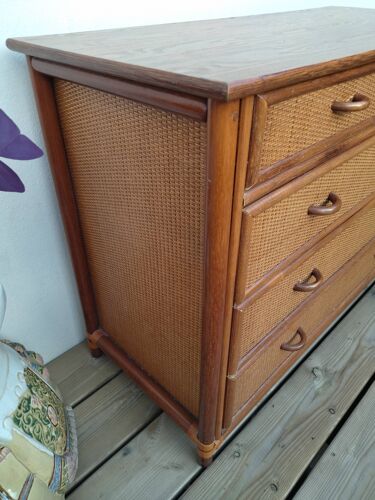 Vintage bamboo and raffia chest of drawers