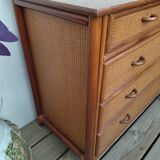 Commode vintage bambou et raphia
